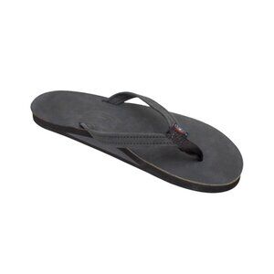 Rainbow Sandals Women's Leather Single Layer Narrow Strap Black Flip Flop